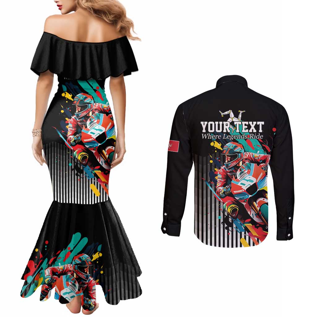 Personalized Isle of Man TT Couples Matching Mermaid Dress and Long Sleeve Button Shirt Motorcycle Racing