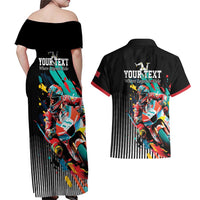 Personalized Isle of Man TT Couples Matching Off Shoulder Maxi Dress and Hawaiian Shirt Motorcycle Racing