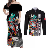 Personalized Isle of Man TT Couples Matching Off Shoulder Maxi Dress and Long Sleeve Button Shirt Motorcycle Racing
