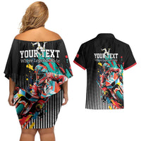 Personalized Isle of Man TT Couples Matching Off Shoulder Short Dress and Hawaiian Shirt Motorcycle Racing