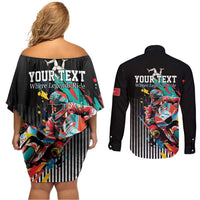 Personalized Isle of Man TT Couples Matching Off Shoulder Short Dress and Long Sleeve Button Shirt Motorcycle Racing