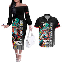 Personalized Isle of Man TT Couples Matching Off The Shoulder Long Sleeve Dress and Hawaiian Shirt Motorcycle Racing
