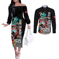 Personalized Isle of Man TT Couples Matching Off The Shoulder Long Sleeve Dress and Long Sleeve Button Shirt Motorcycle Racing