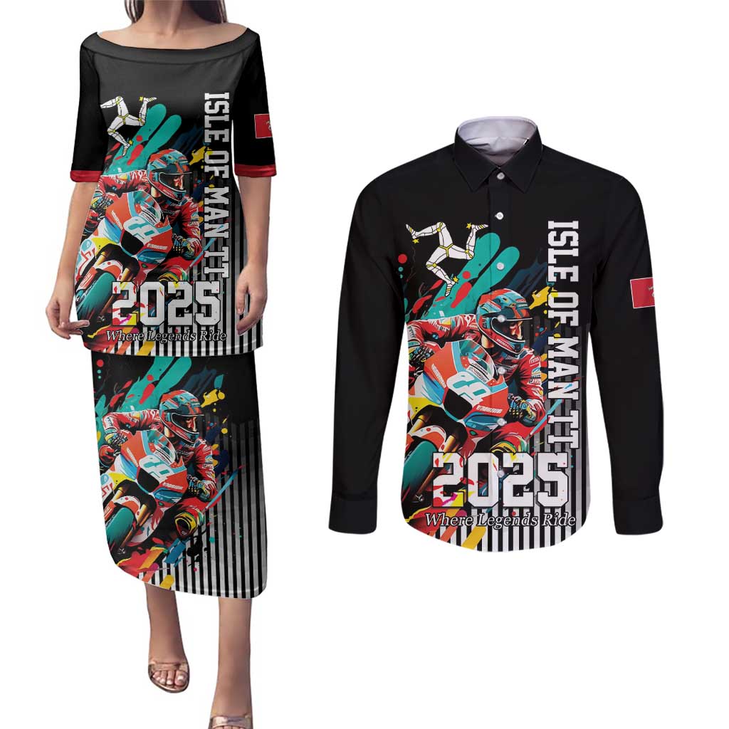 Personalized Isle of Man TT Couples Matching Puletasi and Long Sleeve Button Shirt Motorcycle Racing