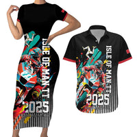 Personalized Isle of Man TT Couples Matching Short Sleeve Bodycon Dress and Hawaiian Shirt Motorcycle Racing