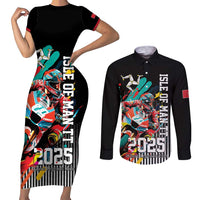 Personalized Isle of Man TT Couples Matching Short Sleeve Bodycon Dress and Long Sleeve Button Shirt Motorcycle Racing