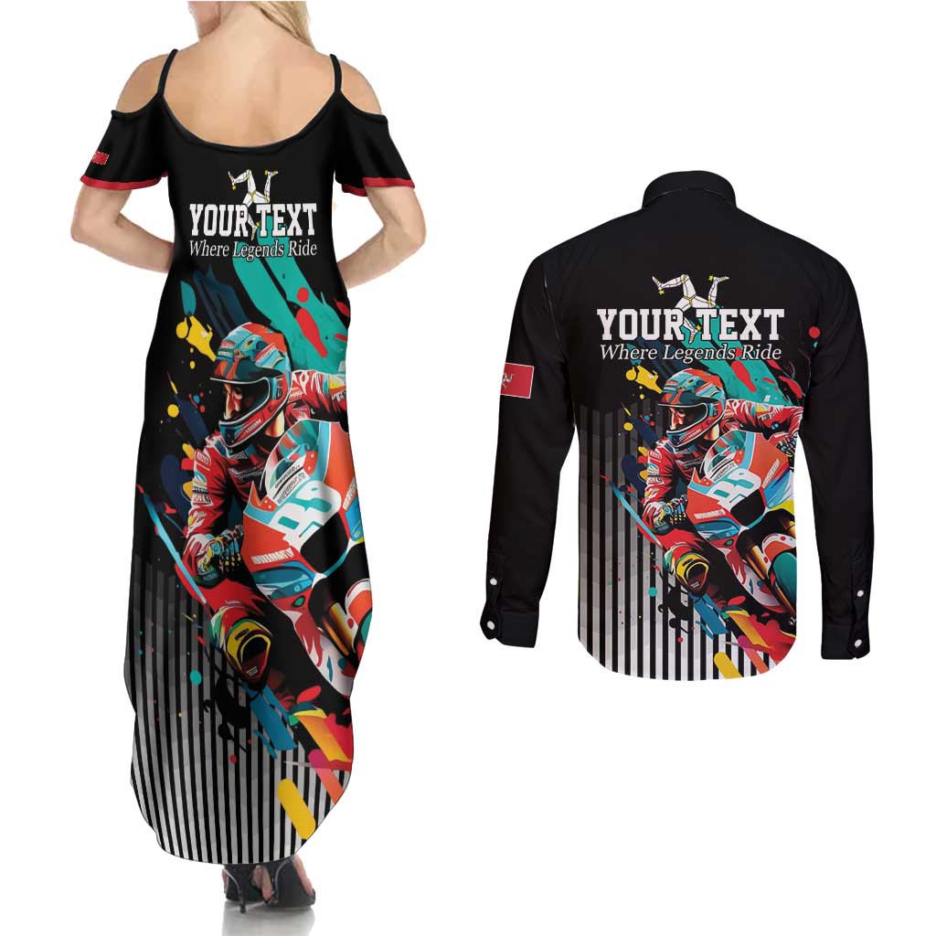 Personalized Isle of Man TT Couples Matching Summer Maxi Dress and Long Sleeve Button Shirt Motorcycle Racing