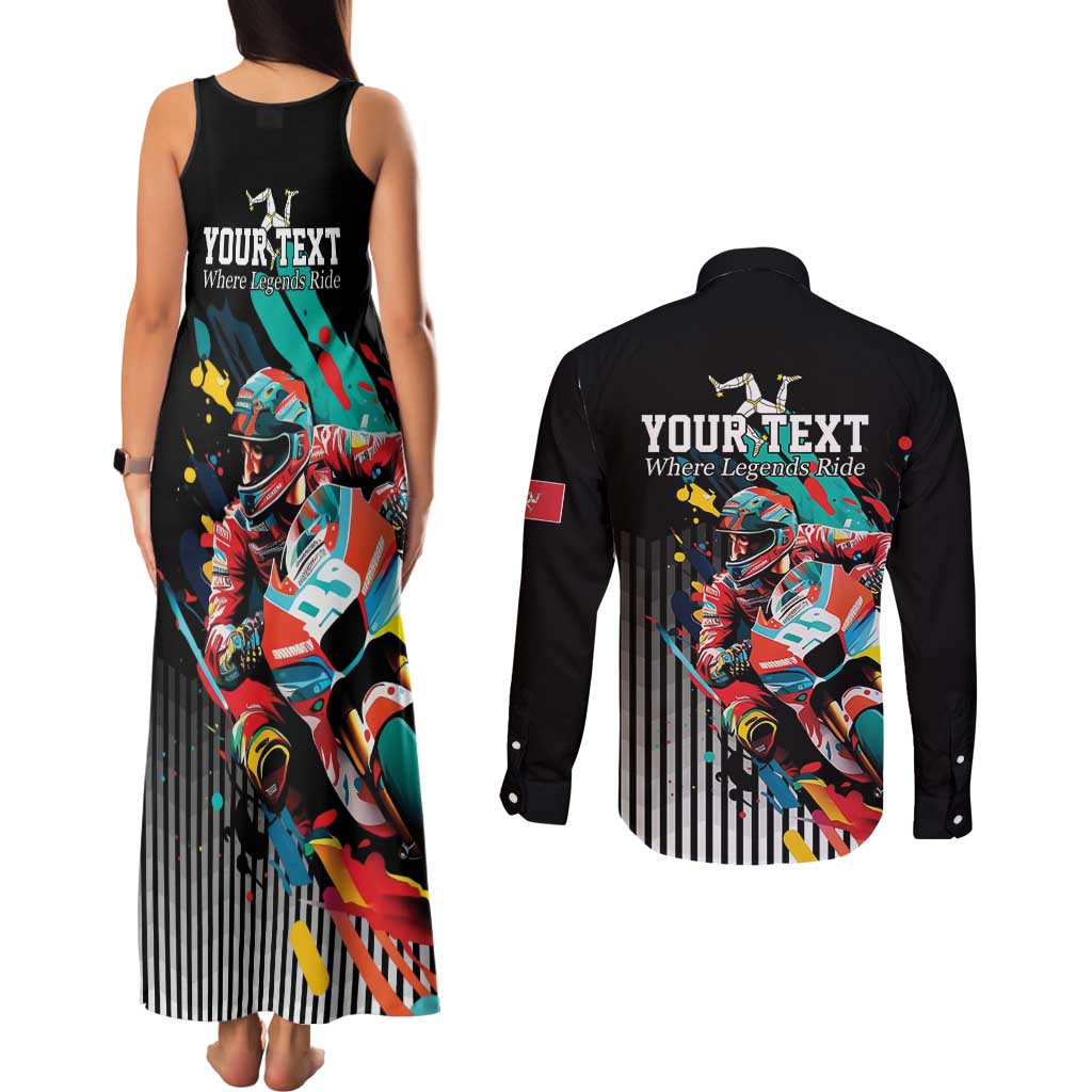 Personalized Isle of Man TT Couples Matching Tank Maxi Dress and Long Sleeve Button Shirt Motorcycle Racing