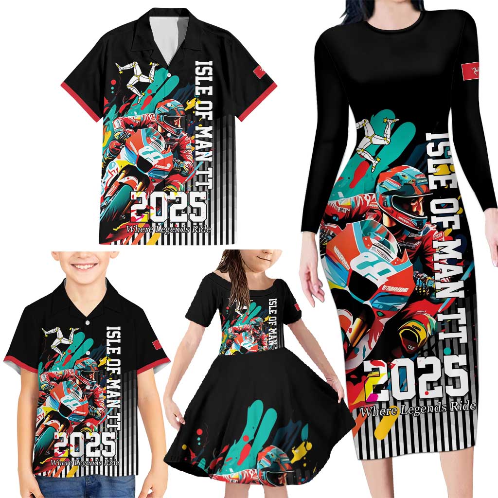 Personalized Isle of Man TT Family Matching Long Sleeve Bodycon Dress and Hawaiian Shirt Motorcycle Racing