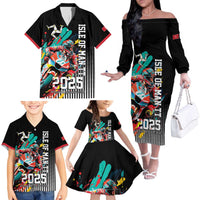 Personalized Isle of Man TT Family Matching Off The Shoulder Long Sleeve Dress and Hawaiian Shirt Motorcycle Racing