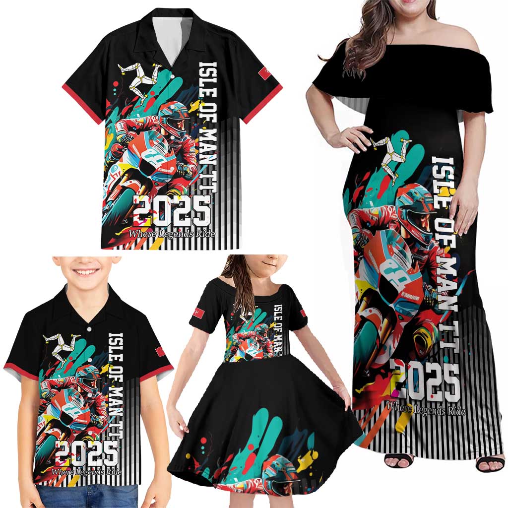Personalized Isle of Man TT Family Matching Off Shoulder Maxi Dress and Hawaiian Shirt Motorcycle Racing