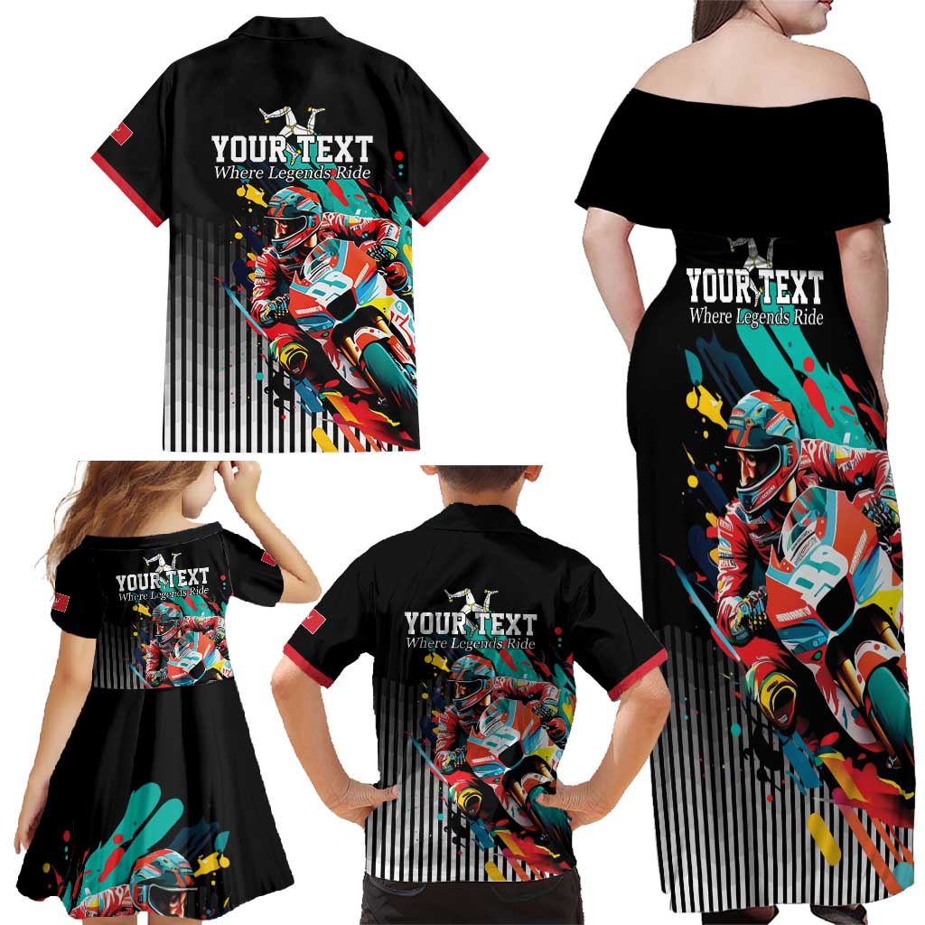 Personalized Isle of Man TT Family Matching Off Shoulder Maxi Dress and Hawaiian Shirt Motorcycle Racing