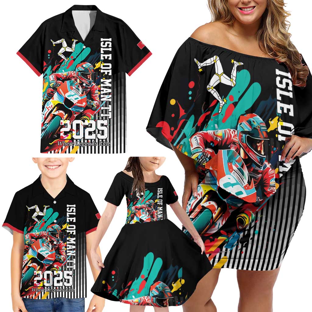 Personalized Isle of Man TT Family Matching Off Shoulder Short Dress and Hawaiian Shirt Motorcycle Racing