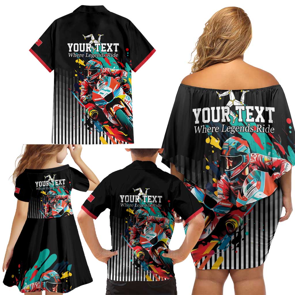 Personalized Isle of Man TT Family Matching Off Shoulder Short Dress and Hawaiian Shirt Motorcycle Racing