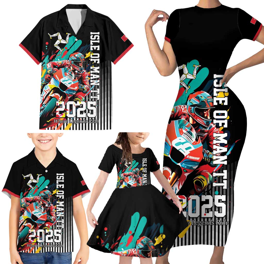 Personalized Isle of Man TT Family Matching Short Sleeve Bodycon Dress and Hawaiian Shirt Motorcycle Racing