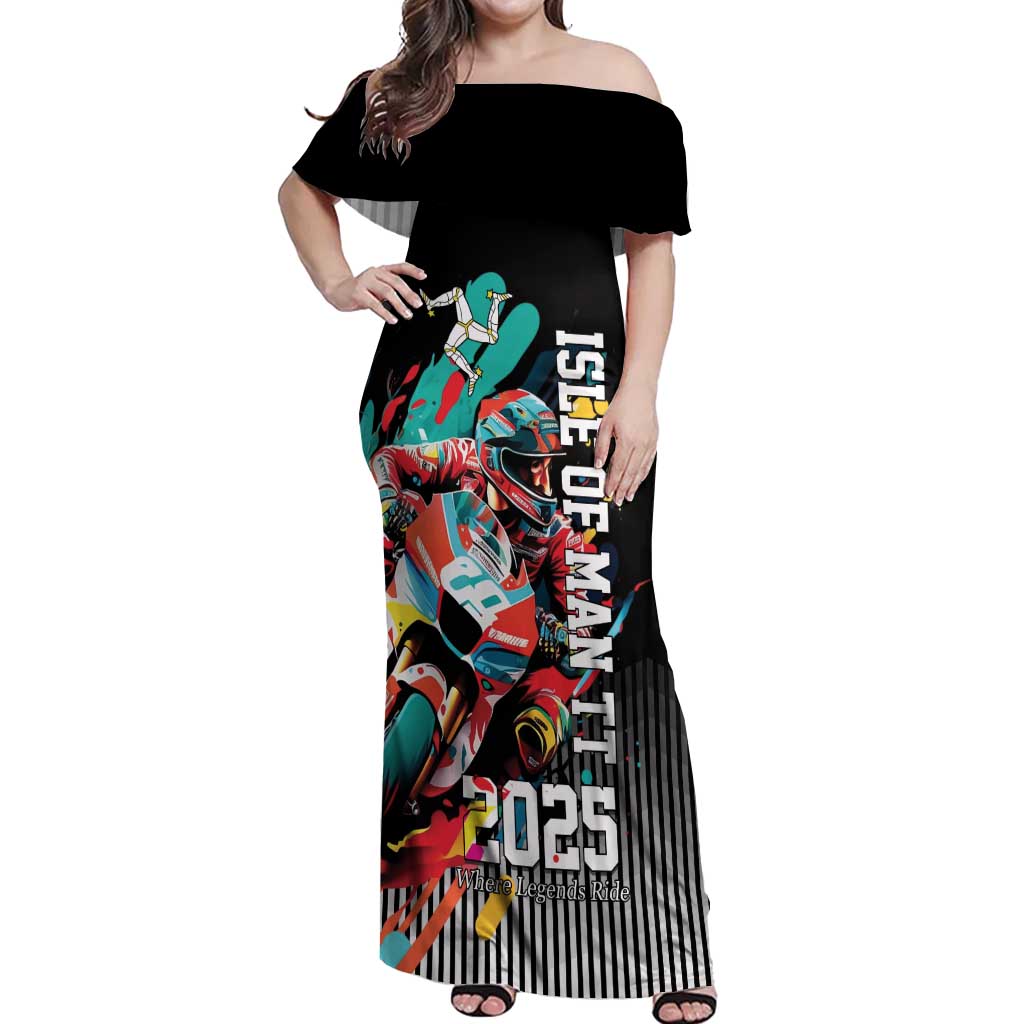 Personalized Isle of Man TT Off Shoulder Maxi Dress Motorcycle Racing