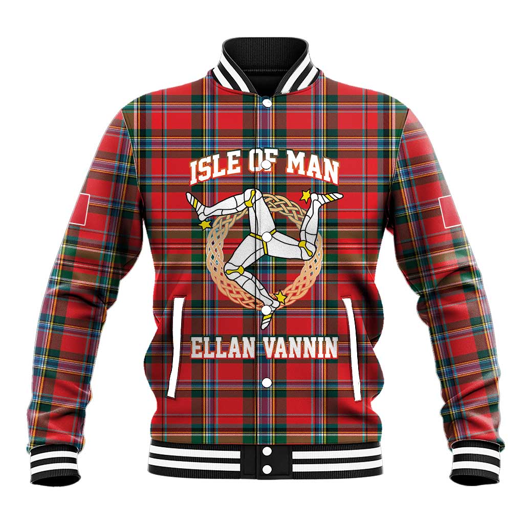 Personalized Isle of Man Triskelion Baseball Jacket Celtic Knots with Red Tartan