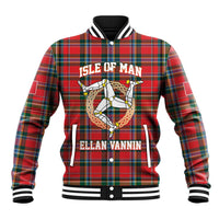 Personalized Isle of Man Triskelion Baseball Jacket Celtic Knots with Red Tartan