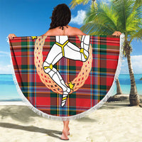 Personalized Isle of Man Triskelion Beach Blanket Celtic Knots with Red Tartan