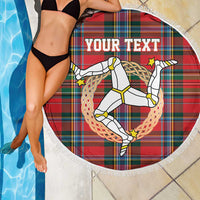 Personalized Isle of Man Triskelion Beach Blanket Celtic Knots with Red Tartan