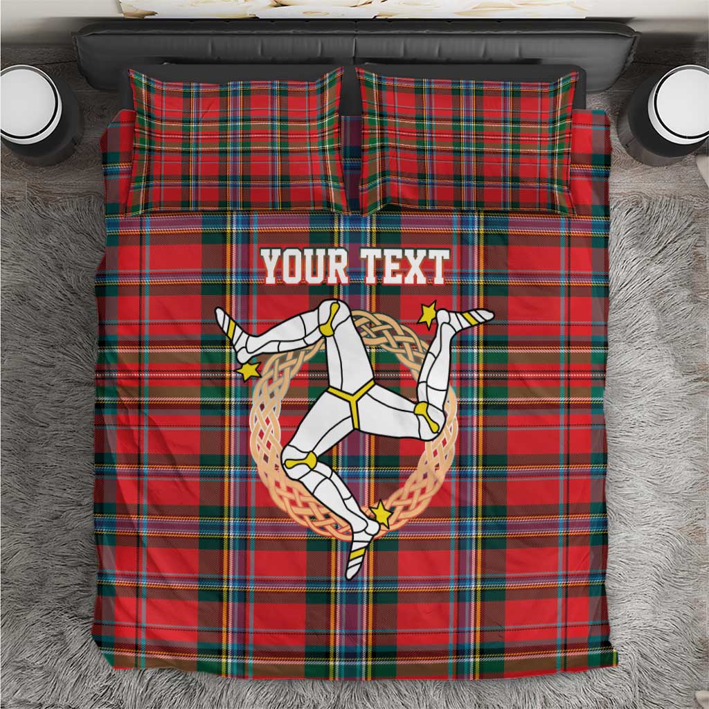 Personalized Isle of Man Triskelion Bedding Set Celtic Knots with Red Tartan