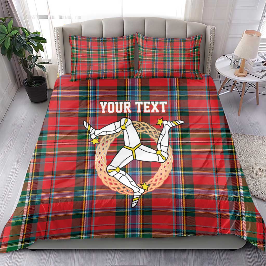 Personalized Isle of Man Triskelion Bedding Set Celtic Knots with Red Tartan