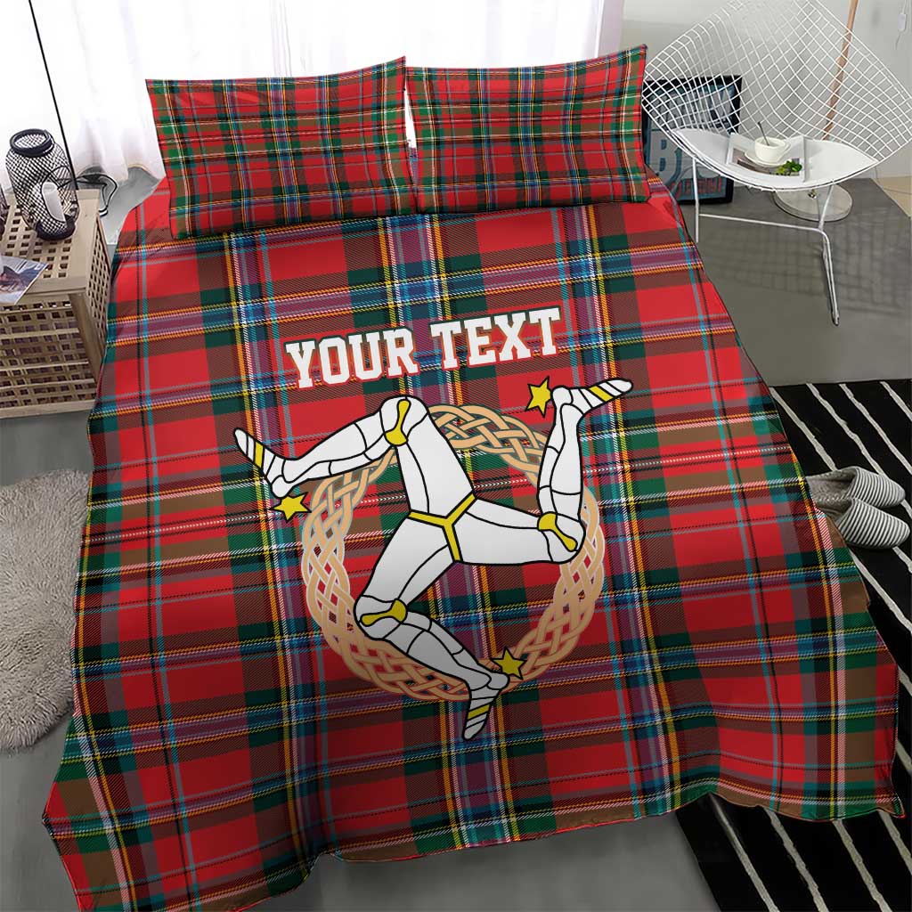 Personalized Isle of Man Triskelion Bedding Set Celtic Knots with Red Tartan