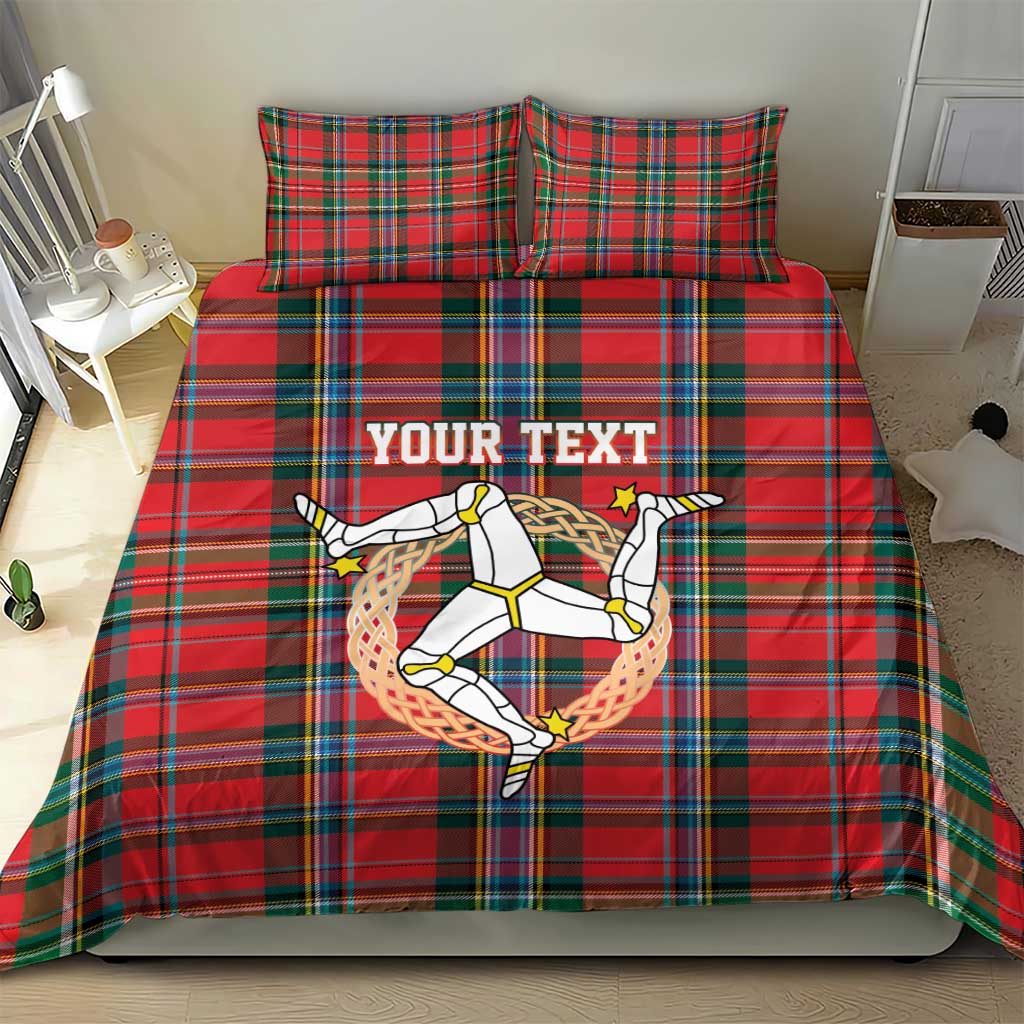 Personalized Isle of Man Triskelion Bedding Set Celtic Knots with Red Tartan