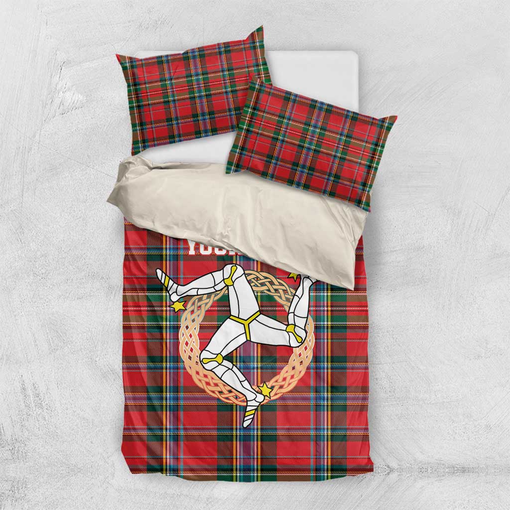 Personalized Isle of Man Triskelion Bedding Set Celtic Knots with Red Tartan