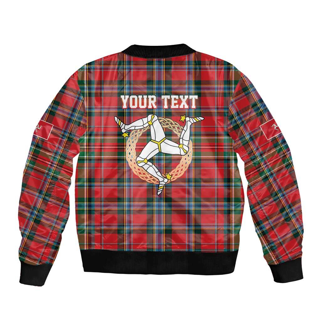 Personalized Isle of Man Triskelion Bomber Jacket Celtic Knots with Red Tartan