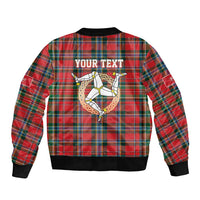 Personalized Isle of Man Triskelion Bomber Jacket Celtic Knots with Red Tartan