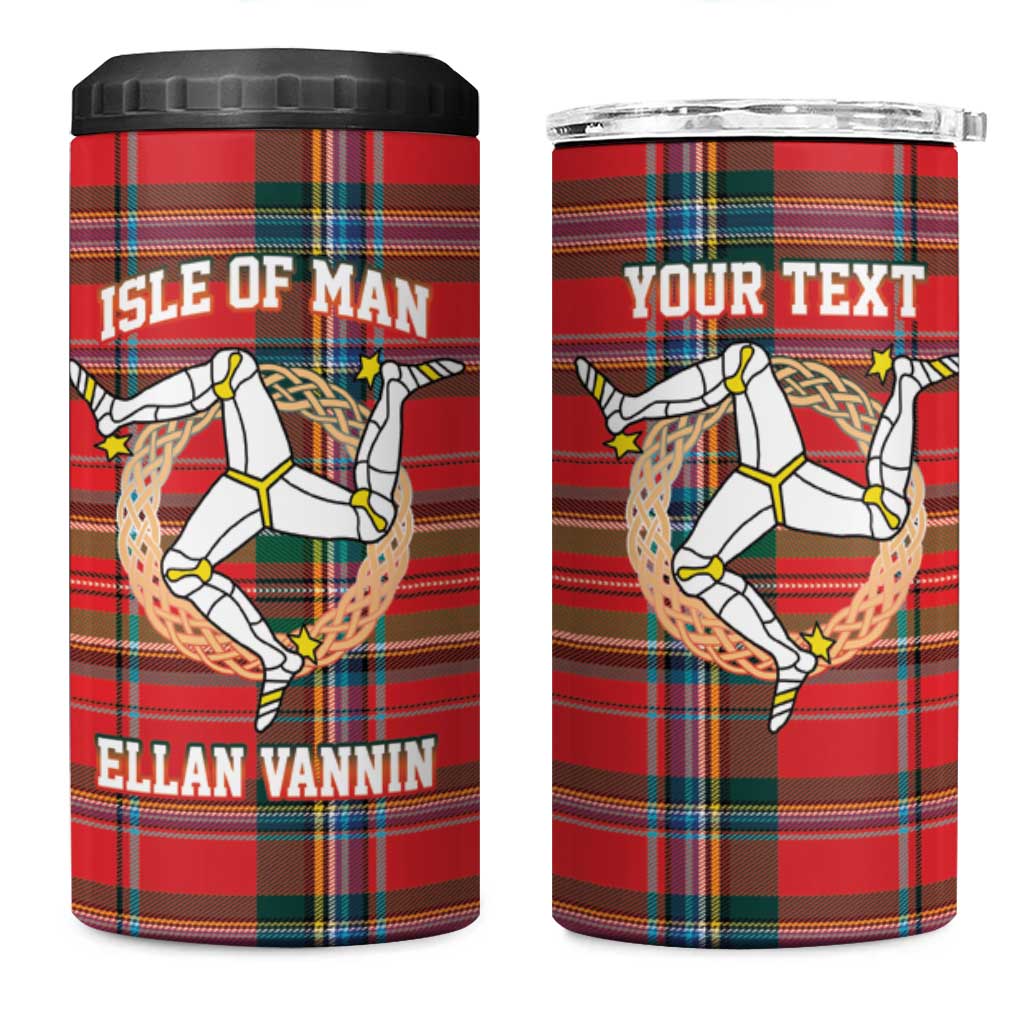 Personalized Isle of Man Triskelion 4 in 1 Can Cooler Tumbler Celtic Knots with Red Tartan