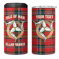 Personalized Isle of Man Triskelion 4 in 1 Can Cooler Tumbler Celtic Knots with Red Tartan