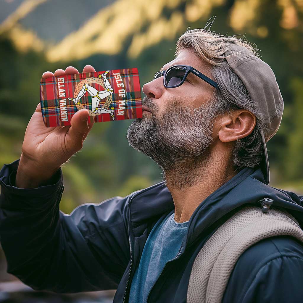 Personalized Isle of Man Triskelion 4 in 1 Can Cooler Tumbler Celtic Knots with Red Tartan