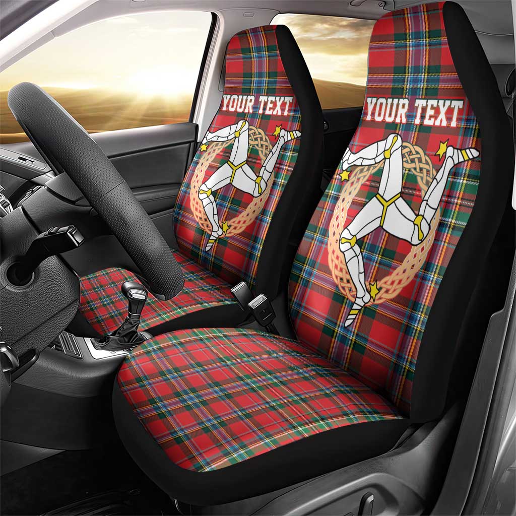 Personalized Isle of Man Triskelion Car Seat Cover Celtic Knots with Red Tartan