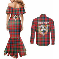 Personalized Isle of Man Triskelion Couples Matching Mermaid Dress and Long Sleeve Button Shirt Celtic Knots with Red Tartan
