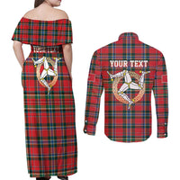Personalized Isle of Man Triskelion Couples Matching Off Shoulder Maxi Dress and Long Sleeve Button Shirt Celtic Knots with Red Tartan