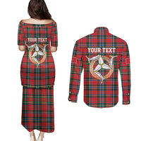 Personalized Isle of Man Triskelion Couples Matching Puletasi and Long Sleeve Button Shirt Celtic Knots with Red Tartan