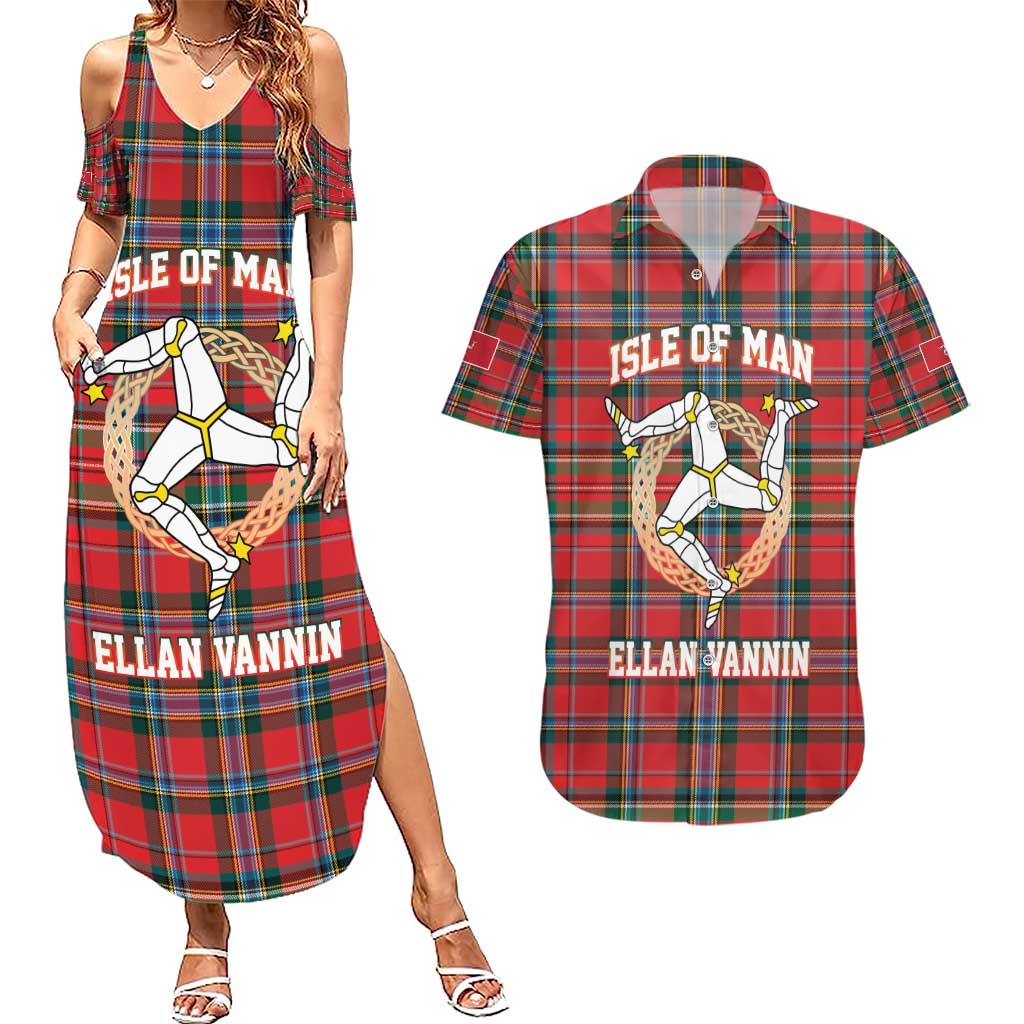 Personalized Isle of Man Triskelion Couples Matching Summer Maxi Dress and Hawaiian Shirt Celtic Knots with Red Tartan