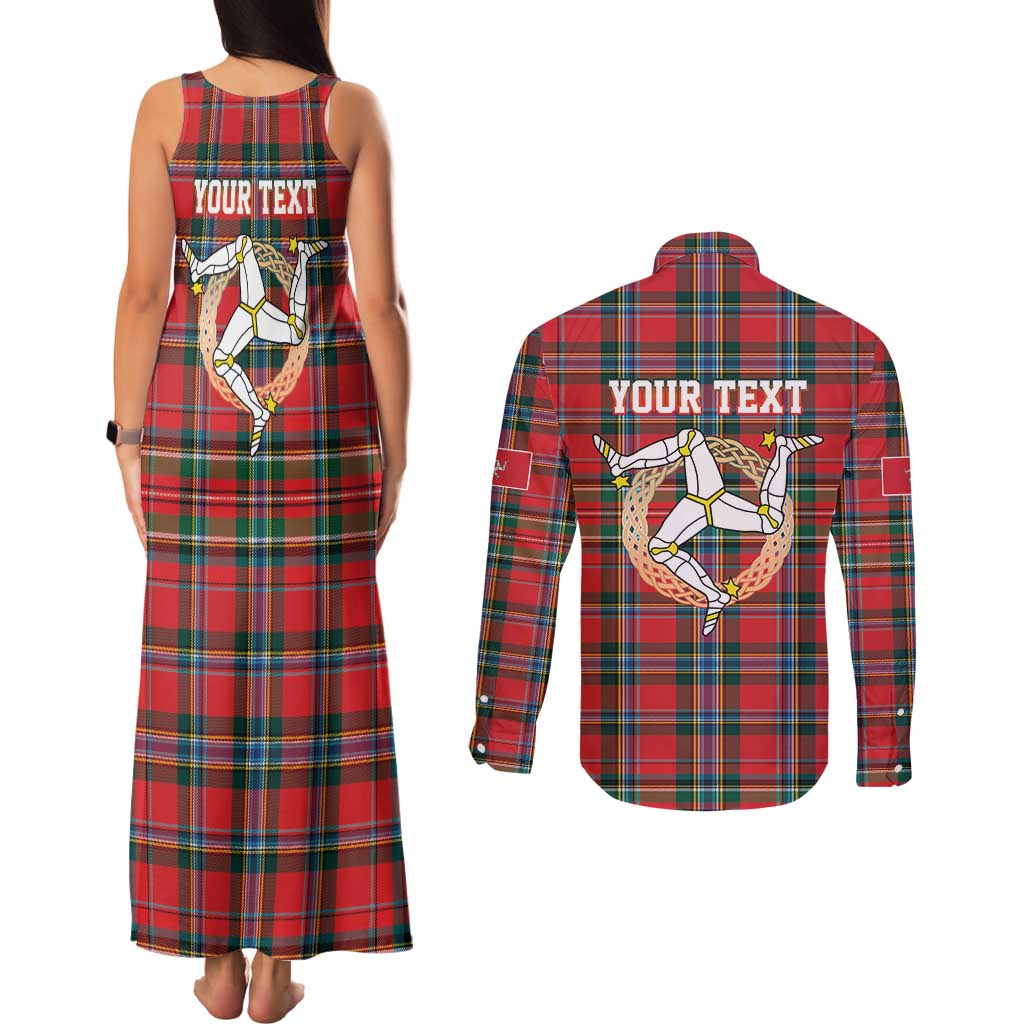 Personalized Isle of Man Triskelion Couples Matching Tank Maxi Dress and Long Sleeve Button Shirt Celtic Knots with Red Tartan