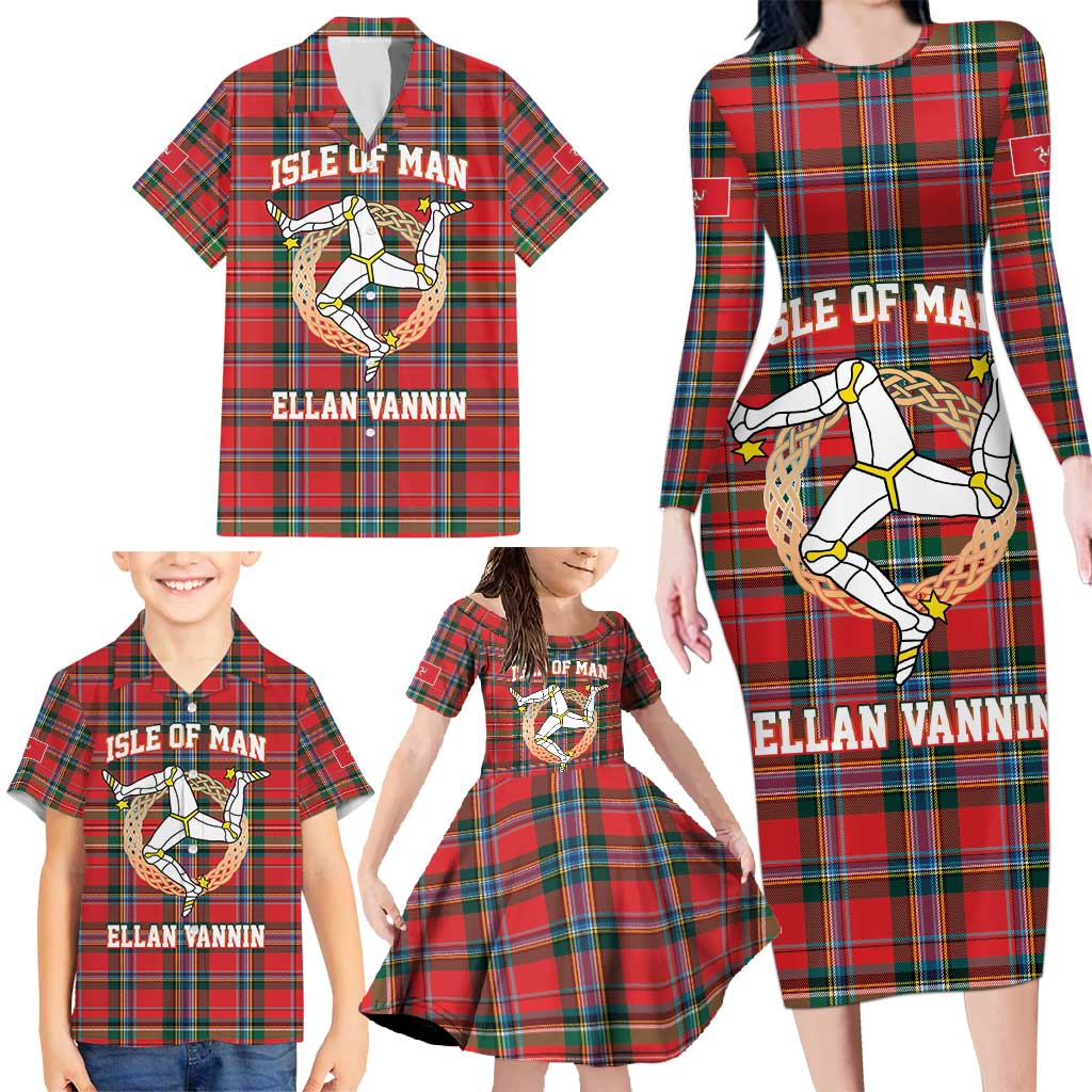 Personalized Isle of Man Triskelion Family Matching Long Sleeve Bodycon Dress and Hawaiian Shirt Celtic Knots with Red Tartan