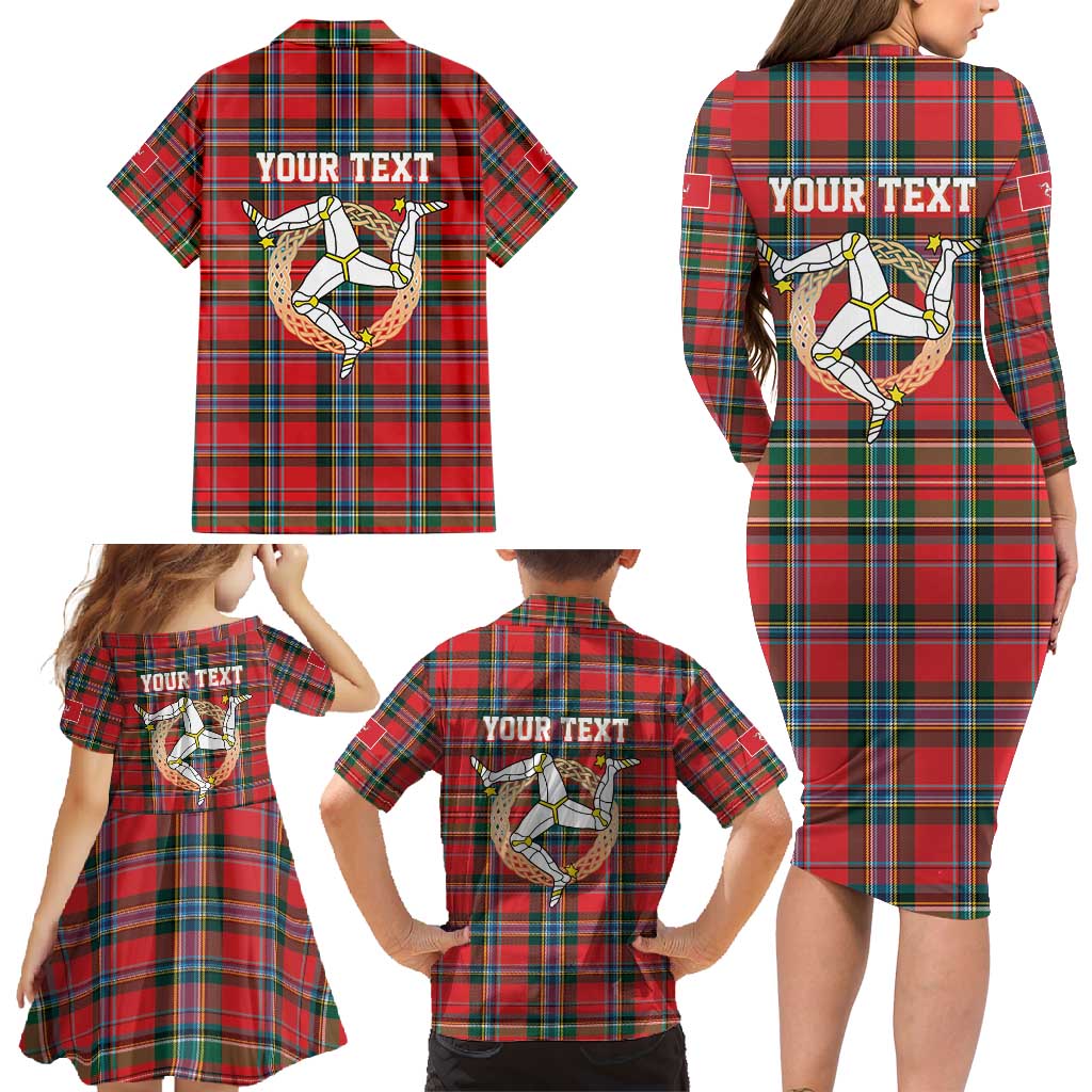 Personalized Isle of Man Triskelion Family Matching Long Sleeve Bodycon Dress and Hawaiian Shirt Celtic Knots with Red Tartan