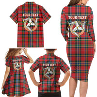 Personalized Isle of Man Triskelion Family Matching Long Sleeve Bodycon Dress and Hawaiian Shirt Celtic Knots with Red Tartan