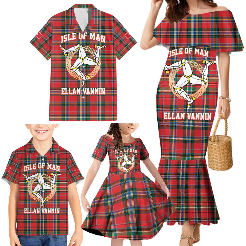 Personalized Isle of Man Triskelion Family Matching Mermaid Dress and Hawaiian Shirt Celtic Knots with Red Tartan