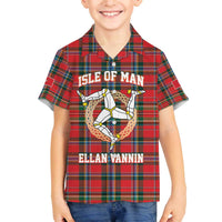 Personalized Isle of Man Triskelion Family Matching Off The Shoulder Long Sleeve Dress and Hawaiian Shirt Celtic Knots with Red Tartan