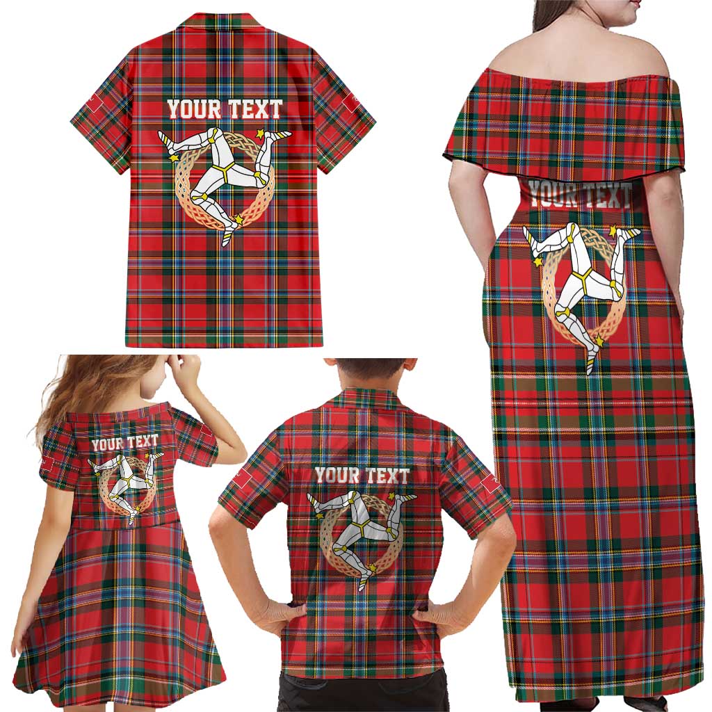 Personalized Isle of Man Triskelion Family Matching Off Shoulder Maxi Dress and Hawaiian Shirt Celtic Knots with Red Tartan