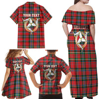Personalized Isle of Man Triskelion Family Matching Off Shoulder Maxi Dress and Hawaiian Shirt Celtic Knots with Red Tartan