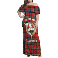 Personalized Isle of Man Triskelion Family Matching Off Shoulder Maxi Dress and Hawaiian Shirt Celtic Knots with Red Tartan