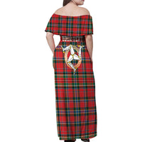 Personalized Isle of Man Triskelion Family Matching Off Shoulder Maxi Dress and Hawaiian Shirt Celtic Knots with Red Tartan
