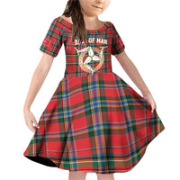 Personalized Isle of Man Triskelion Family Matching Off Shoulder Short Dress and Hawaiian Shirt Celtic Knots with Red Tartan